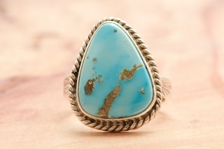 Genuine Kingman Turquoise Sterling Silver Navajo Ring